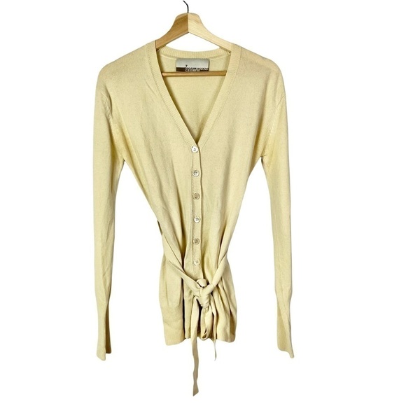 7 For All Mankind Cream Cashmere Button Down Tie Waist Cardigan Sweater S - Picture 1 of 4